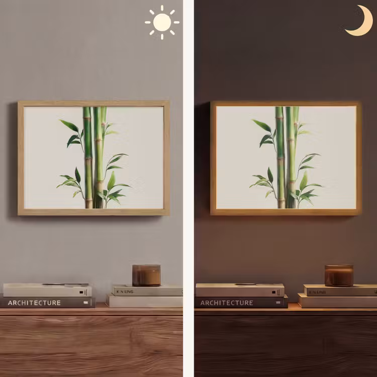 Bamboestengels - Sierlijk - Groen Light Box met batterij (Wandlamp) middel -sfeer3