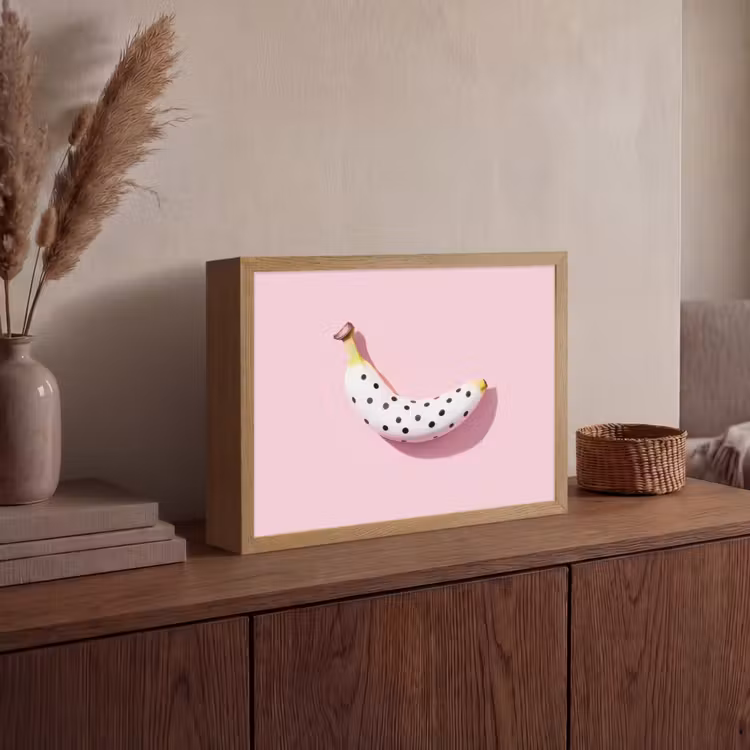 Banaan - Stippen - roze Light Box met batterij (Wandlamp) middel -sfeer2