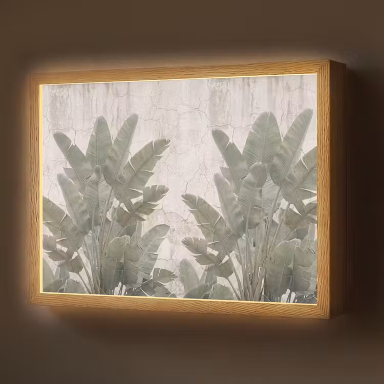 Bananenbladeren - Beton - Groen Light Box met batterij (Wandlamp) middel -z3d_website