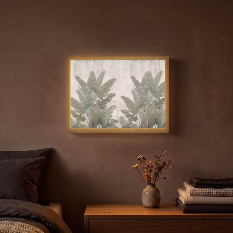 Bananenbladeren - Beton - Groen Light Box met batterij (Wandlamp) middel -sfeer4