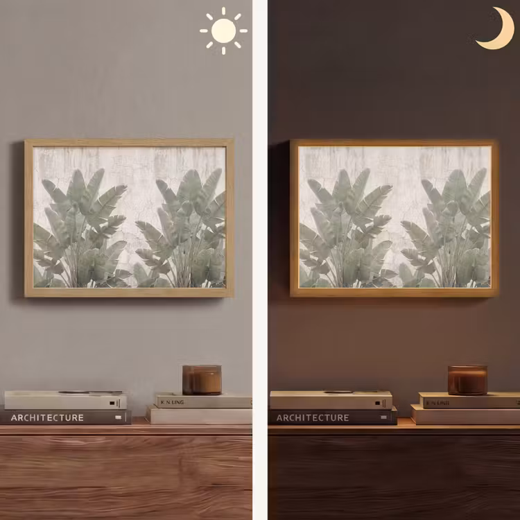 Bananenbladeren - Beton - Groen Light Box met batterij (Wandlamp) middel -sfeer3