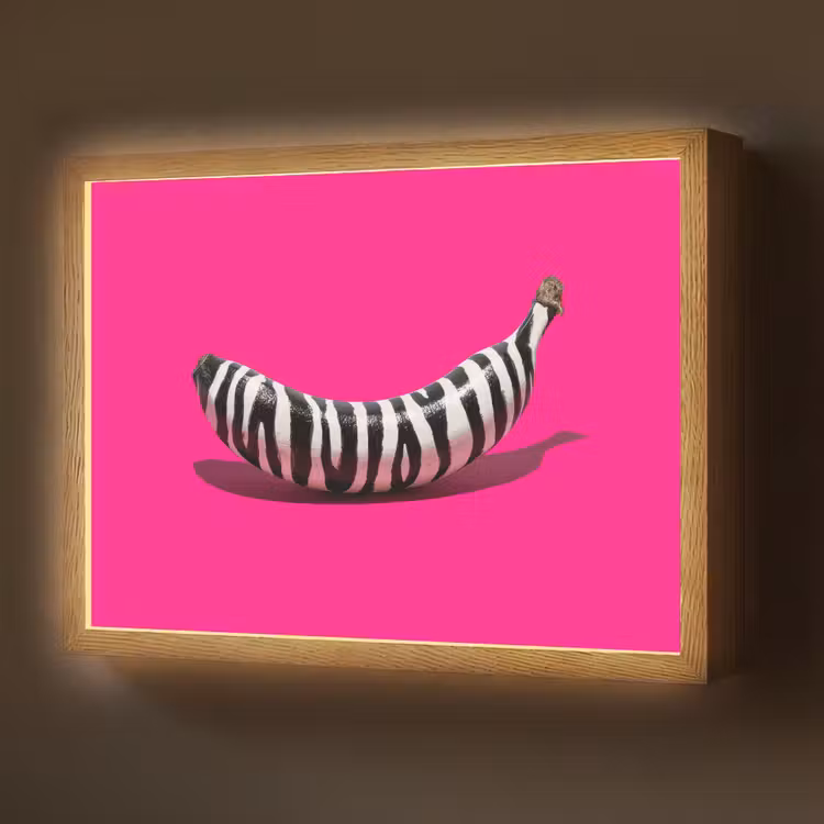 Banaan - Zebraprint - Roze Light Box met batterij (Wandlamp) middel -z3d_website