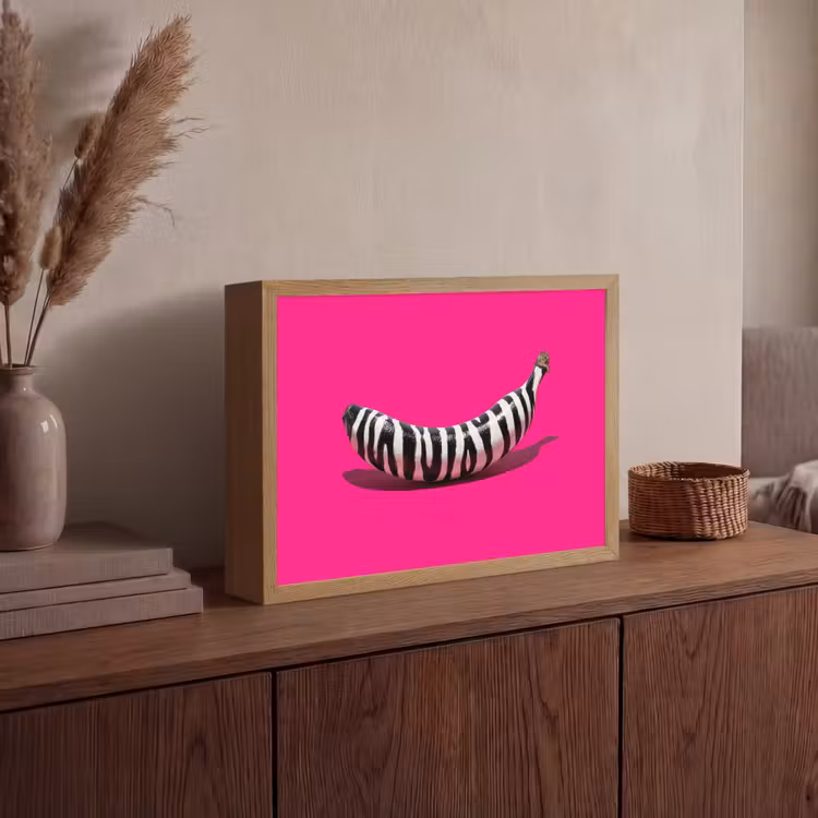 Banaan - Zebraprint - Roze Light Box met batterij (Wandlamp) middel -sfeer2