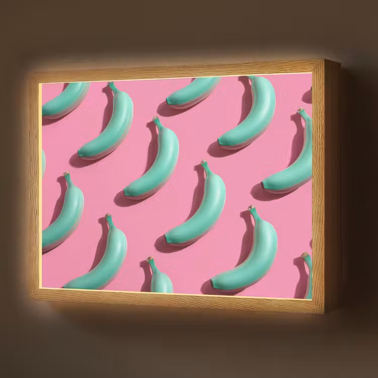 Bananen - Patroon - Blauw - Roze Light Box met batterij (Wandlamp) middel -z3d_website