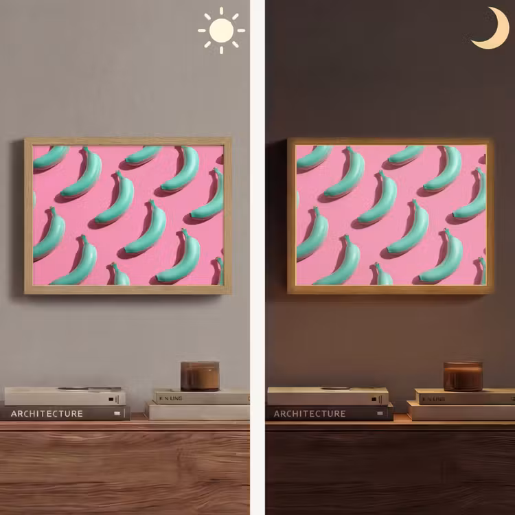 Bananen - Patroon - Blauw - Roze Light Box met batterij (Wandlamp) middel -sfeer3
