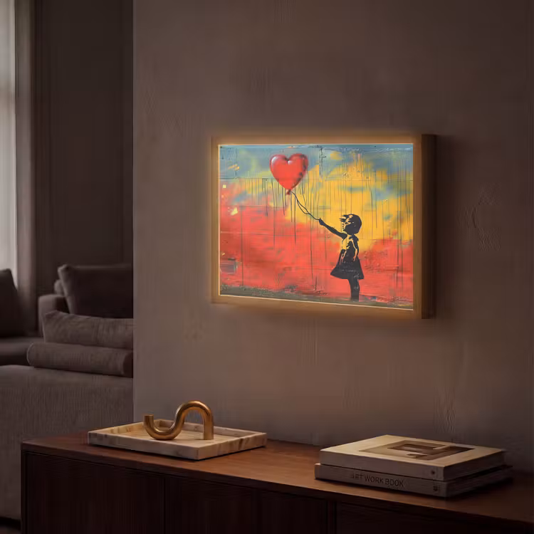 Banksy Style - Kleurrijk - Graffiti - Meisje - Street art Light Box met batterij (Wandlamp) middel -sfeer1
