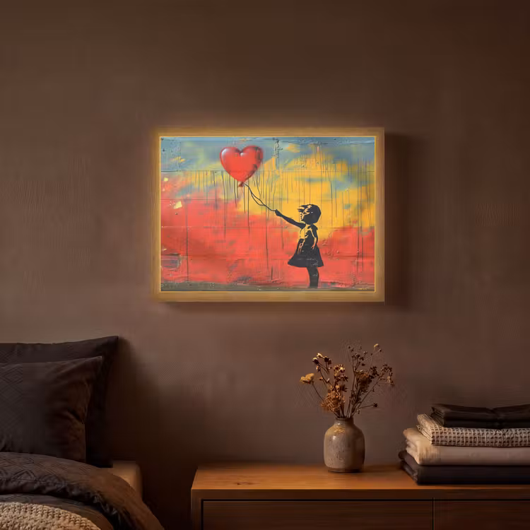 Banksy Style - Kleurrijk - Graffiti - Meisje - Street art Light Box met batterij (Wandlamp) middel -sfeer4