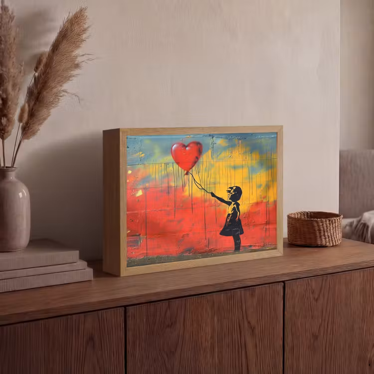 Banksy Style - Kleurrijk - Graffiti - Meisje - Street art Light Box met batterij (Wandlamp) middel -sfeer2