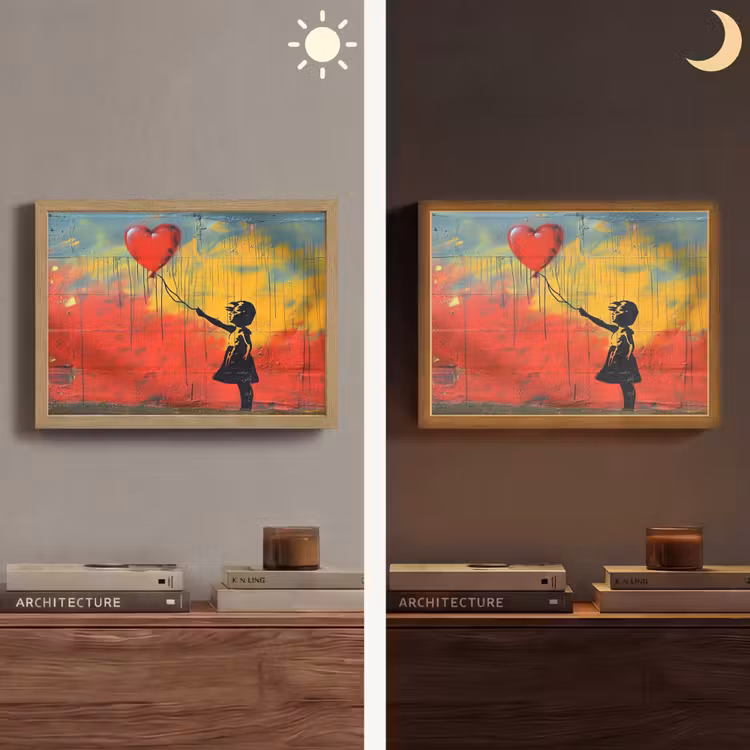 Banksy Style - Kleurrijk - Graffiti - Meisje - Street art Light Box met batterij (Wandlamp) middel -sfeer3