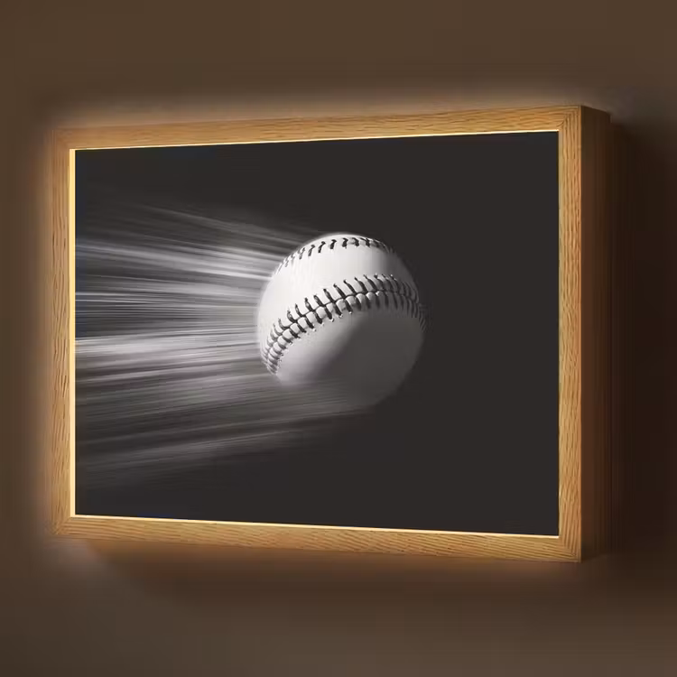 Honkbal - Wit - Vliegt Light Box met batterij (Wandlamp) middel -z3d_website