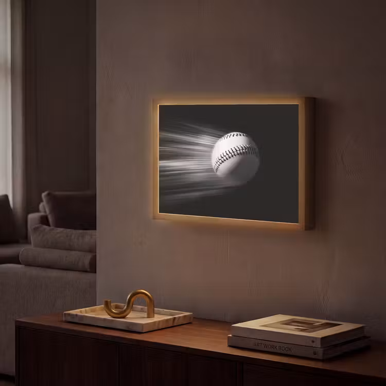Honkbal - Wit - Vliegt Light Box met batterij (Wandlamp) middel -sfeer1