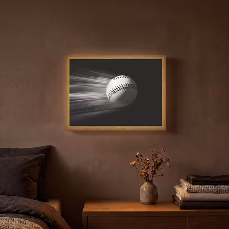 Honkbal - Wit - Vliegt Light Box met batterij (Wandlamp) middel -sfeer4