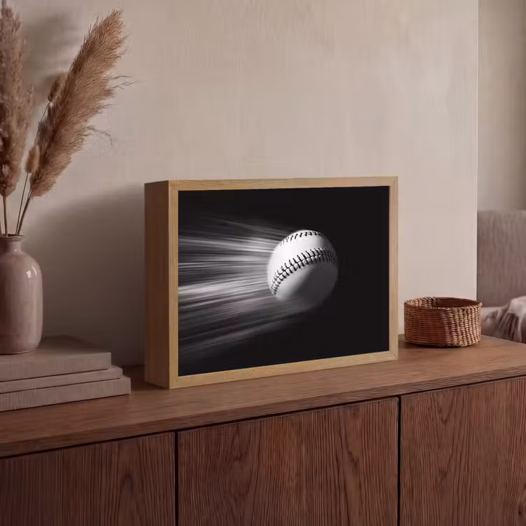Honkbal - Wit - Vliegt Light Box met batterij (Wandlamp) middel -sfeer2