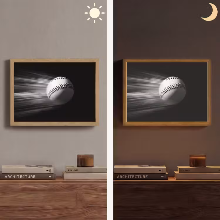 Honkbal - Wit - Vliegt Light Box met batterij (Wandlamp) middel -sfeer3