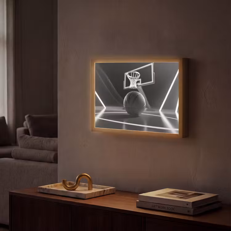 Basketbal - Basketbalveld - Lichtlijnen Light Box met batterij (Wandlamp) middel -sfeer1