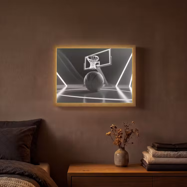 Basketbal - Basketbalveld - Lichtlijnen Light Box met batterij (Wandlamp) middel -sfeer4
