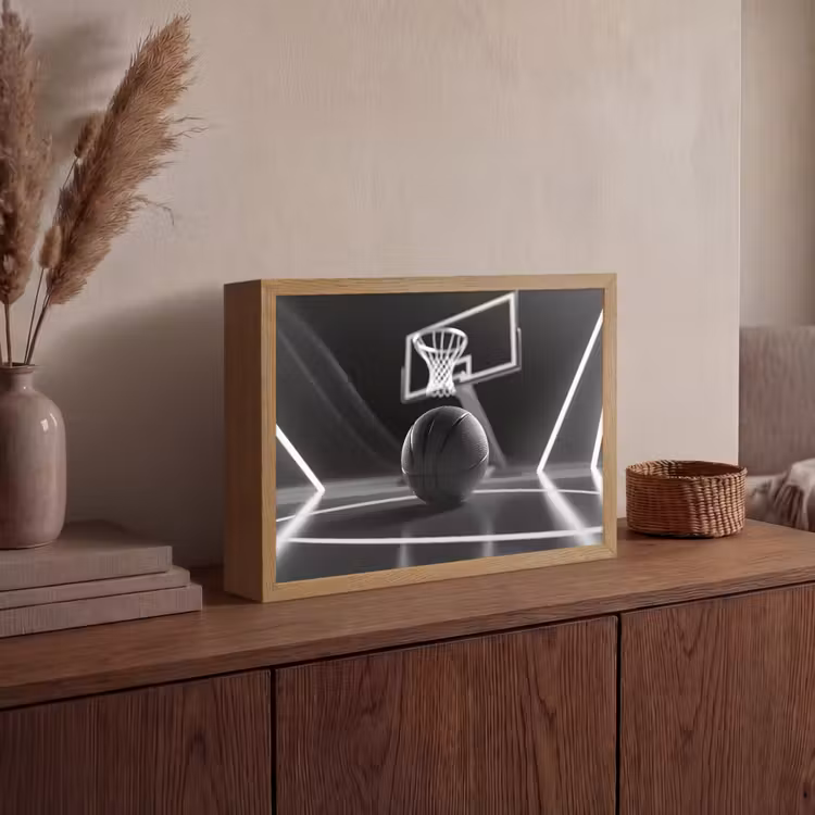 Basketbal - Basketbalveld - Lichtlijnen Light Box met batterij (Wandlamp) middel -sfeer2