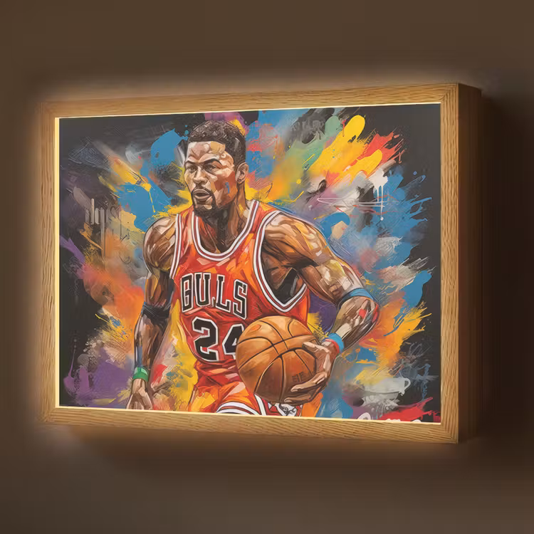 Basketbal - Verf - Kleuren - Rood Light Box met batterij (Wandlamp) middel -z3d_website