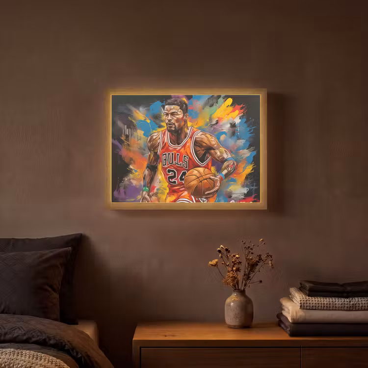Basketbal - Verf - Kleuren - Rood Light Box met batterij (Wandlamp) middel -sfeer4