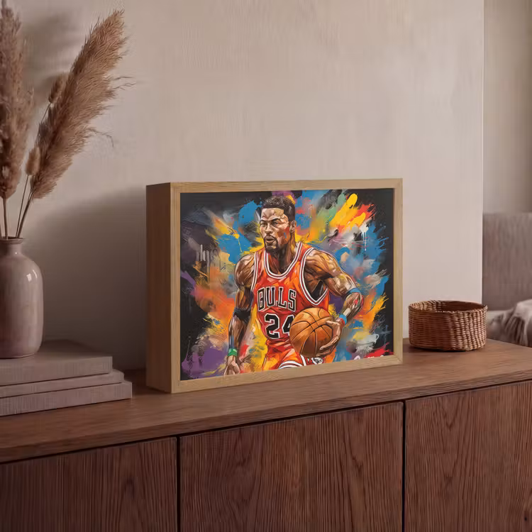 Basketbal - Verf - Kleuren - Rood Light Box met batterij (Wandlamp) middel -sfeer2