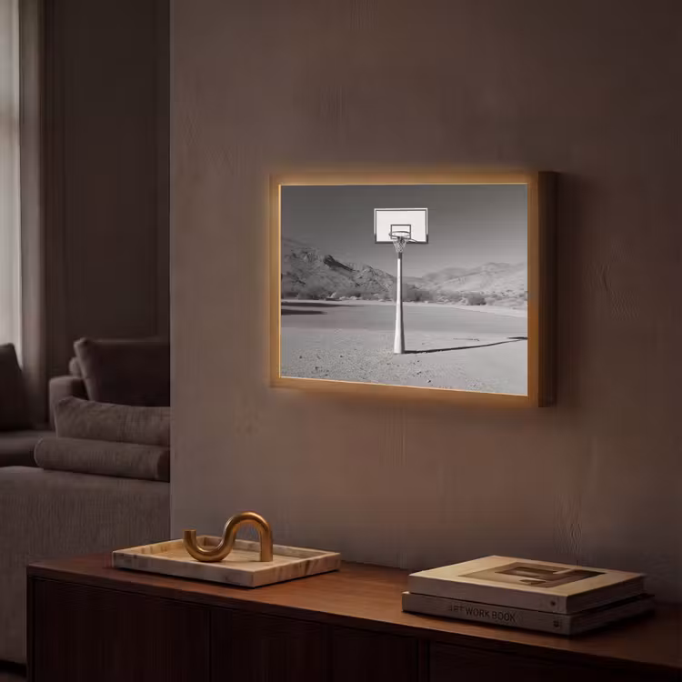 Basketbalpaal - Landschap - Zand - Wit Light Box met batterij (Wandlamp) middel -sfeer1