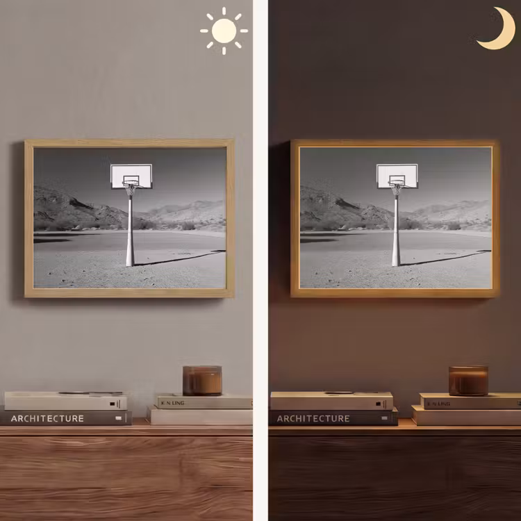 Basketbalpaal - Landschap - Zand - Wit Light Box met batterij (Wandlamp) middel -sfeer3