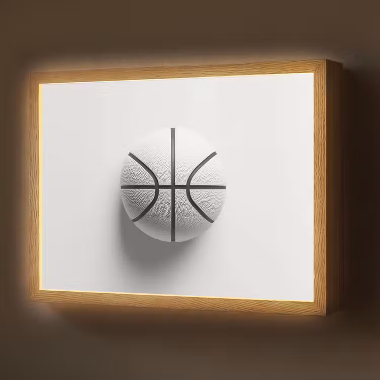 Basketbal - Wit - Schaduw - Lijnen Light Box met batterij (Wandlamp) middel -z3d_website