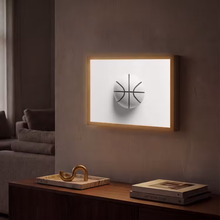 Basketbal - Wit - Schaduw - Lijnen Light Box met batterij (Wandlamp) middel -sfeer1