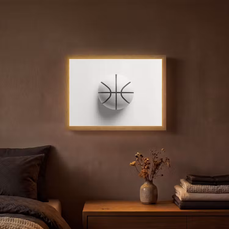 Basketbal - Wit - Schaduw - Lijnen Light Box met batterij (Wandlamp) middel -sfeer4