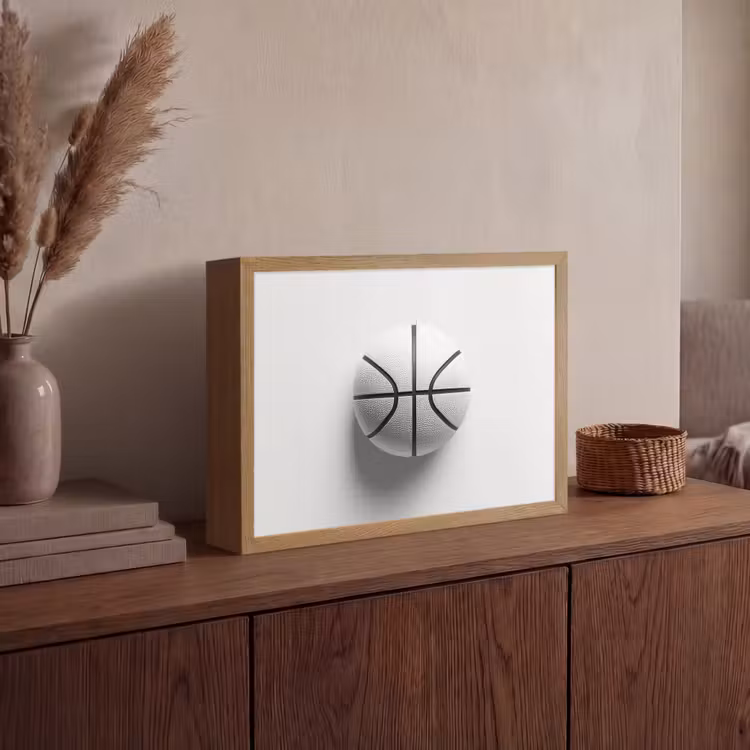Basketbal - Wit - Schaduw - Lijnen Light Box met batterij (Wandlamp) middel -sfeer2