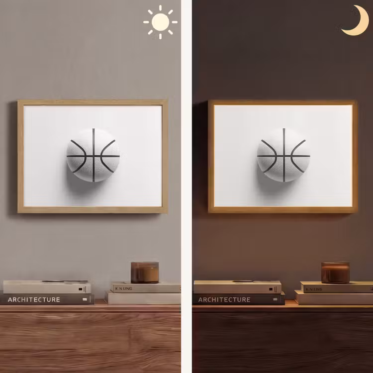 Basketbal - Wit - Schaduw - Lijnen Light Box met batterij (Wandlamp) middel -sfeer3