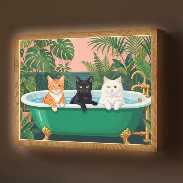 Badkamer - Kattenparade - Kleurrijk Light Box met batterij (Wandlamp) middel -z3d_website