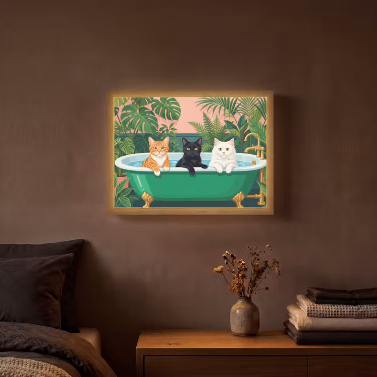 Badkamer - Kattenparade - Kleurrijk Light Box met batterij (Wandlamp) middel -sfeer4