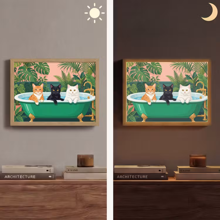 Badkamer - Kattenparade - Kleurrijk Light Box met batterij (Wandlamp) middel -sfeer3