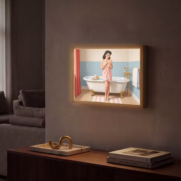 Badkamer - Vrouw - Roze Light Box met batterij (Wandlamp) middel -sfeer1