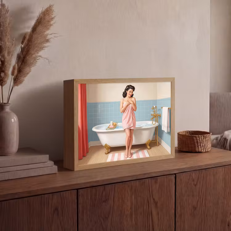 Badkamer - Vrouw - Roze Light Box met batterij (Wandlamp) middel -sfeer2