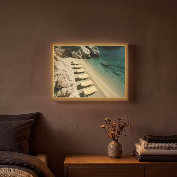 Strandbedden - Zee - Stenen - Baai Light Box met batterij (Wandlamp) middel -sfeer4