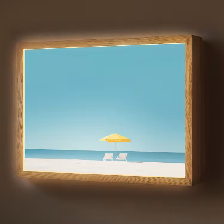 Strand - Blauwe lucht - Geel - Parasol Light Box met batterij (Wandlamp) middel -z3d_website