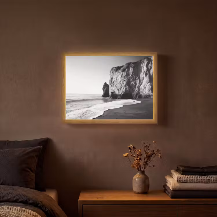 Strand - Klif - Golven - Voetstappen Light Box met batterij (Wandlamp) middel -sfeer4