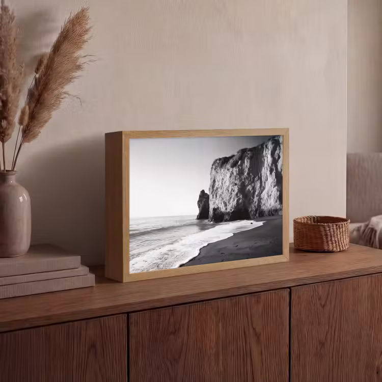 Strand - Klif - Golven - Voetstappen Light Box met batterij (Wandlamp) middel -sfeer2