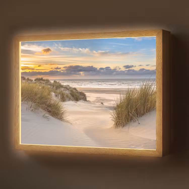 Strand - Duin - Gras - Zonsondergang - Zee Light Box met batterij (Wandlamp) middel -z3d_website