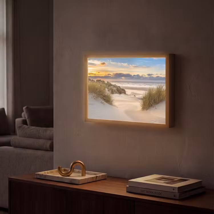 Strand - Duin - Gras - Zonsondergang - Zee Light Box met batterij (Wandlamp) middel -sfeer1