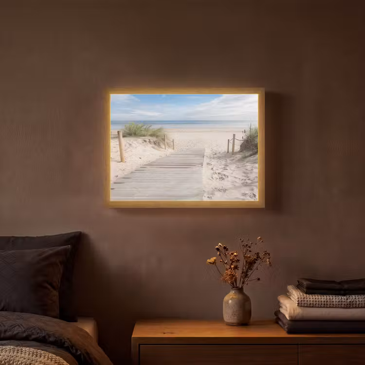 Strand - Pad - Duinen - Zee - Zomer Light Box met batterij (Wandlamp) middel -sfeer4