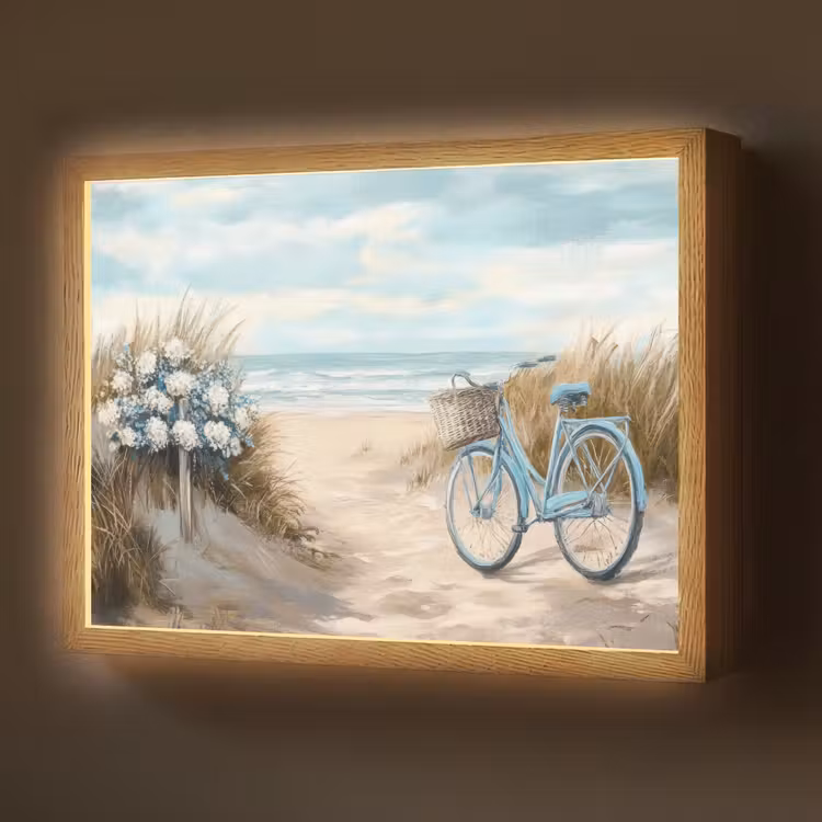 Strand - Zee - Fiets - Vintage - Bloemen Light Box met batterij (Wandlamp) middel -z3d_website