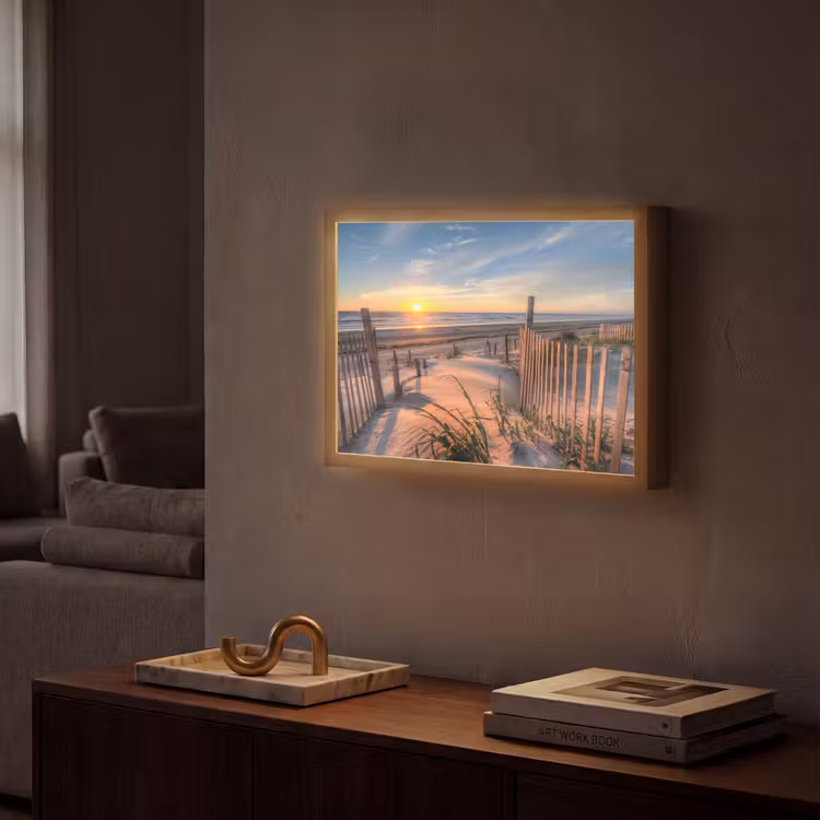 Strand - Zee - Duin - Zonsondergang - Landschap Light Box met batterij (Wandlamp) middel -sfeer1