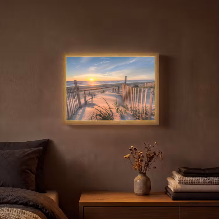 Strand - Zee - Duin - Zonsondergang - Landschap Light Box met batterij (Wandlamp) middel -sfeer4