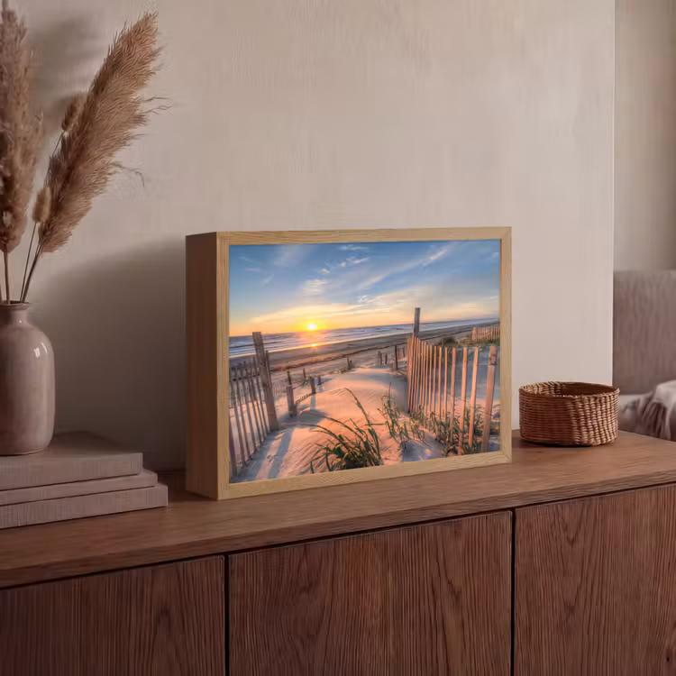 Strand - Zee - Duin - Zonsondergang - Landschap Light Box met batterij (Wandlamp) middel -sfeer2