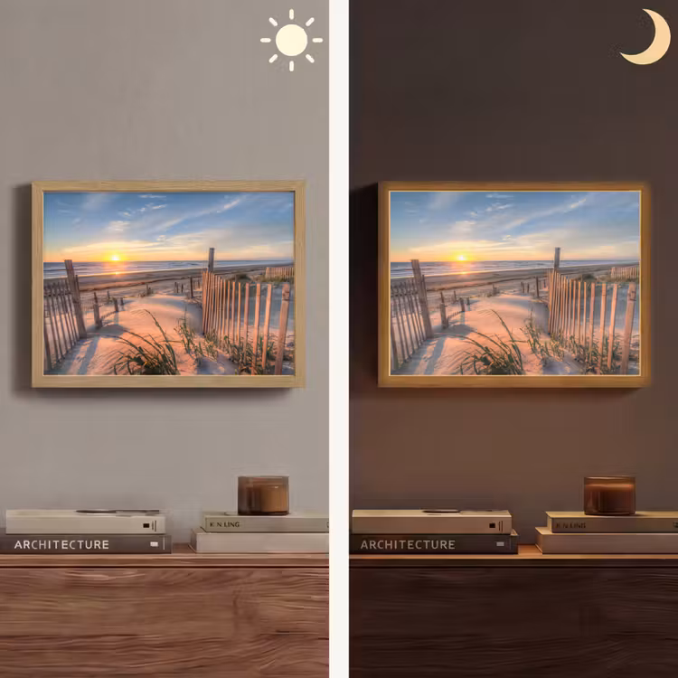 Strand - Zee - Duin - Zonsondergang - Landschap Light Box met batterij (Wandlamp) middel -sfeer3