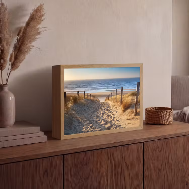 Strand - Zee - Nederland - Duinen - Zon Light Box met batterij (Wandlamp) middel -sfeer2