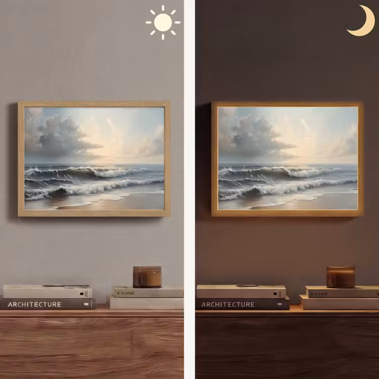 Strand - Zee - Zonsondergang Light Box met batterij (Wandlamp) middel -sfeer3